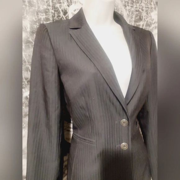 💚5/$25 TAHARI Arthur S Levine Pinstripe Black Feminine Fitted Blazer Jacket 2 - Picture 2 of 7